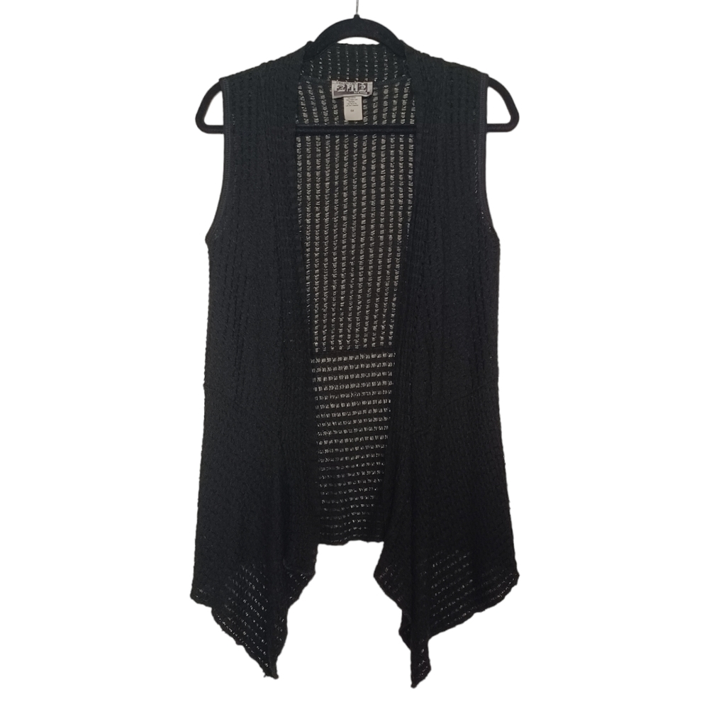 212 NEW YORK Knit Black Sleeveless Open Cardigan Shawl Small/Medium